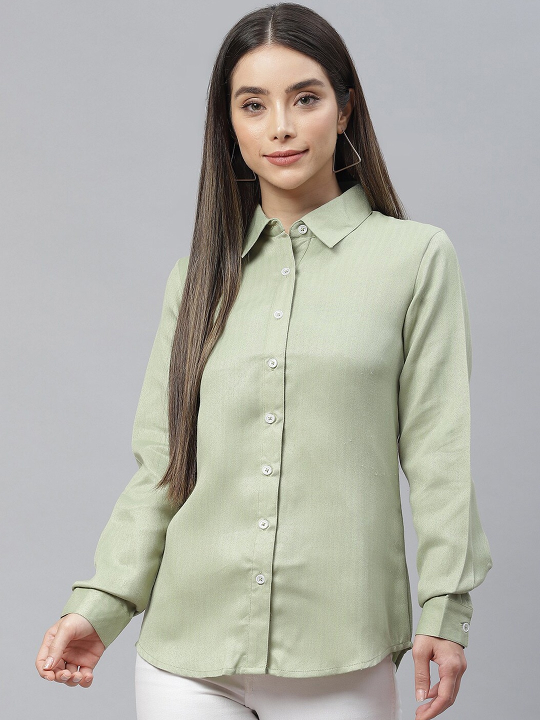 

Cottinfab Comfort Spread Collar Cuffed Sleeves Opaque Formal Shirt, Green