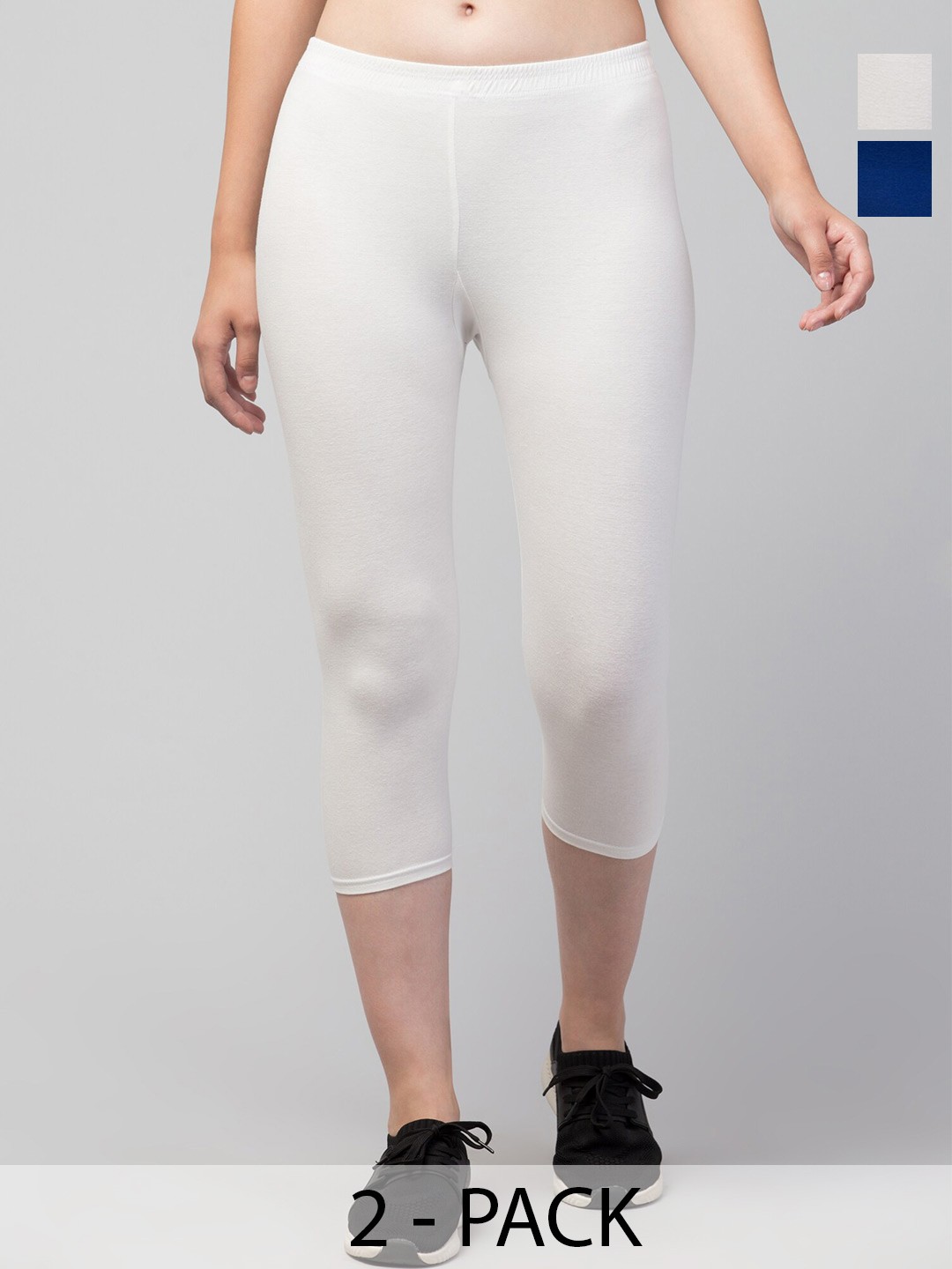 

A-Okay Pack Of 2 Skinny Fit Mid-Rise Moisture Absorbent Capris, White