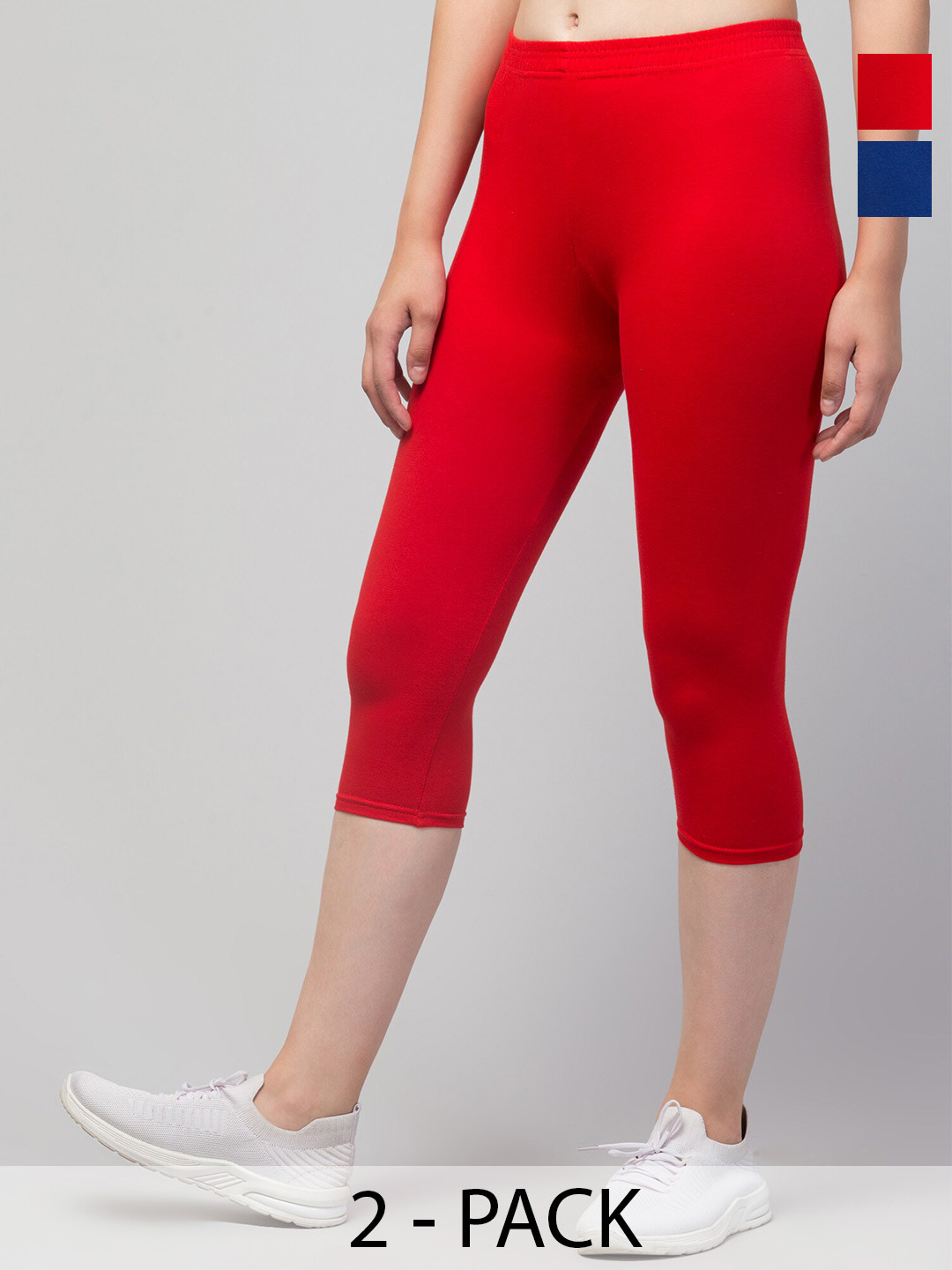 

A-Okay Pack Of 2 Skinny Fit Mid-Rise Moisture Absorbent Capris, Red