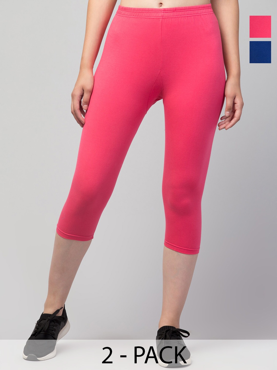 

A-Okay Pack Of 2 Skinny Fit Mid-Rise Moisture Absorbent Capris, Pink
