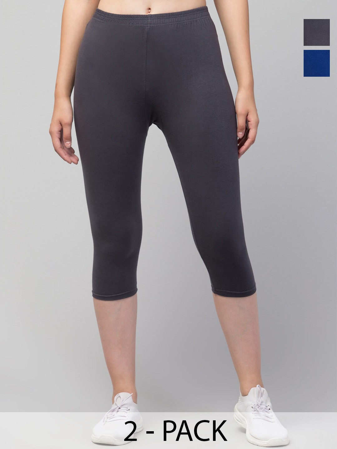 

A-Okay Pack Of 2 Skinny Fit Mid-Rise Moisture Absorbent Capris, Grey