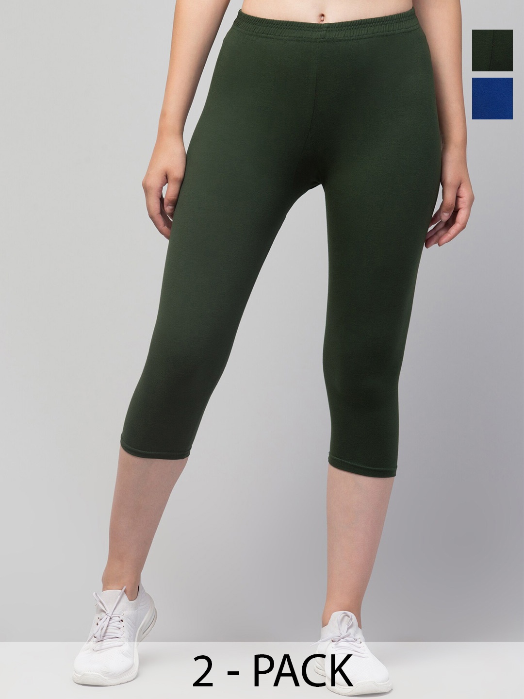 

A-Okay Pack Of 2 Skinny Fit Mid-Rise Moisture Absorbent Capris, Green