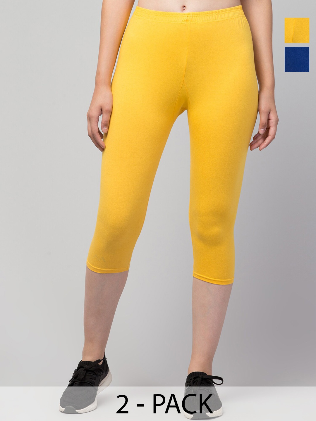 

A-Okay Pack Of 2 Skinny Fit Mid-Rise Moisture Absorbent Capris, Yellow