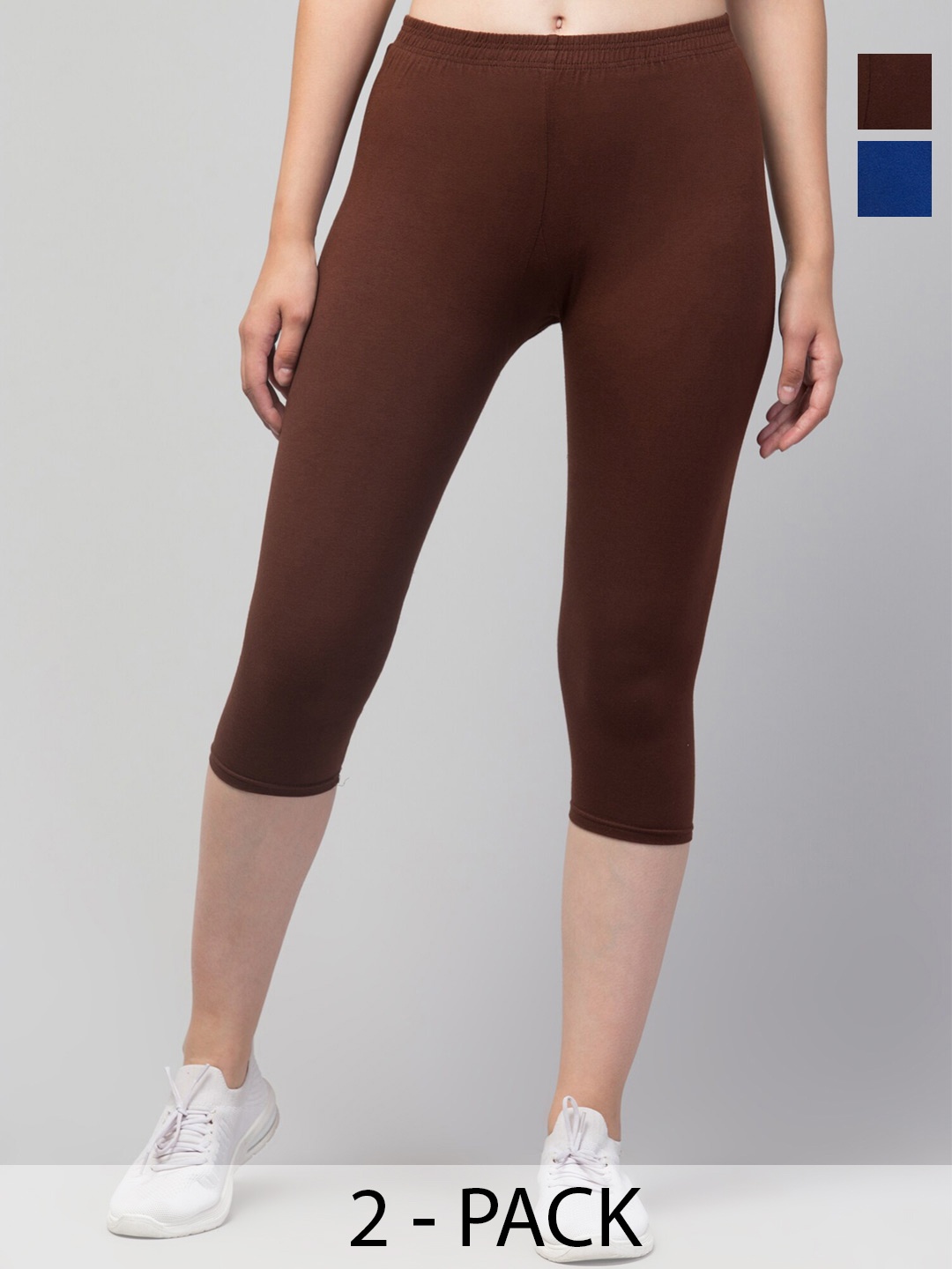 

A-Okay Pack Of 2 Skinny Fit Mid-Rise Moisture Absorbent Capris, Brown