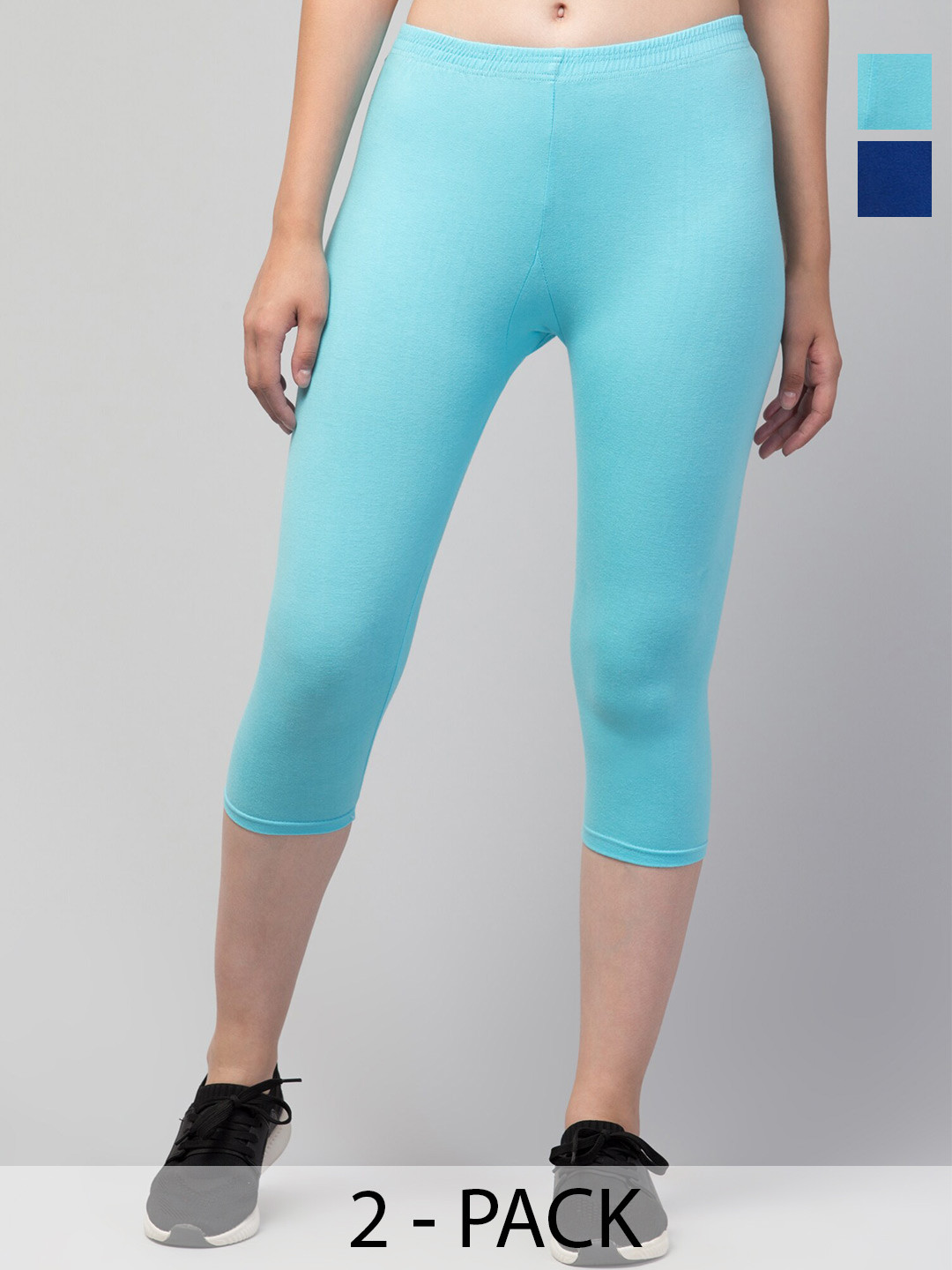 

A-Okay Pack Of 2 Skinny Fit Mid-Rise Moisture Absorbent Capris, Blue