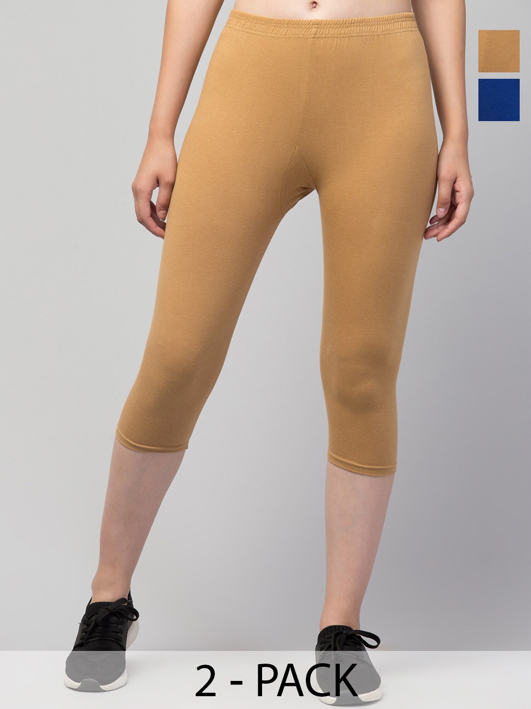 

A-Okay Pack Of 2 Skinny Fit Mid-Rise Moisture Absorbent Capris, Khaki