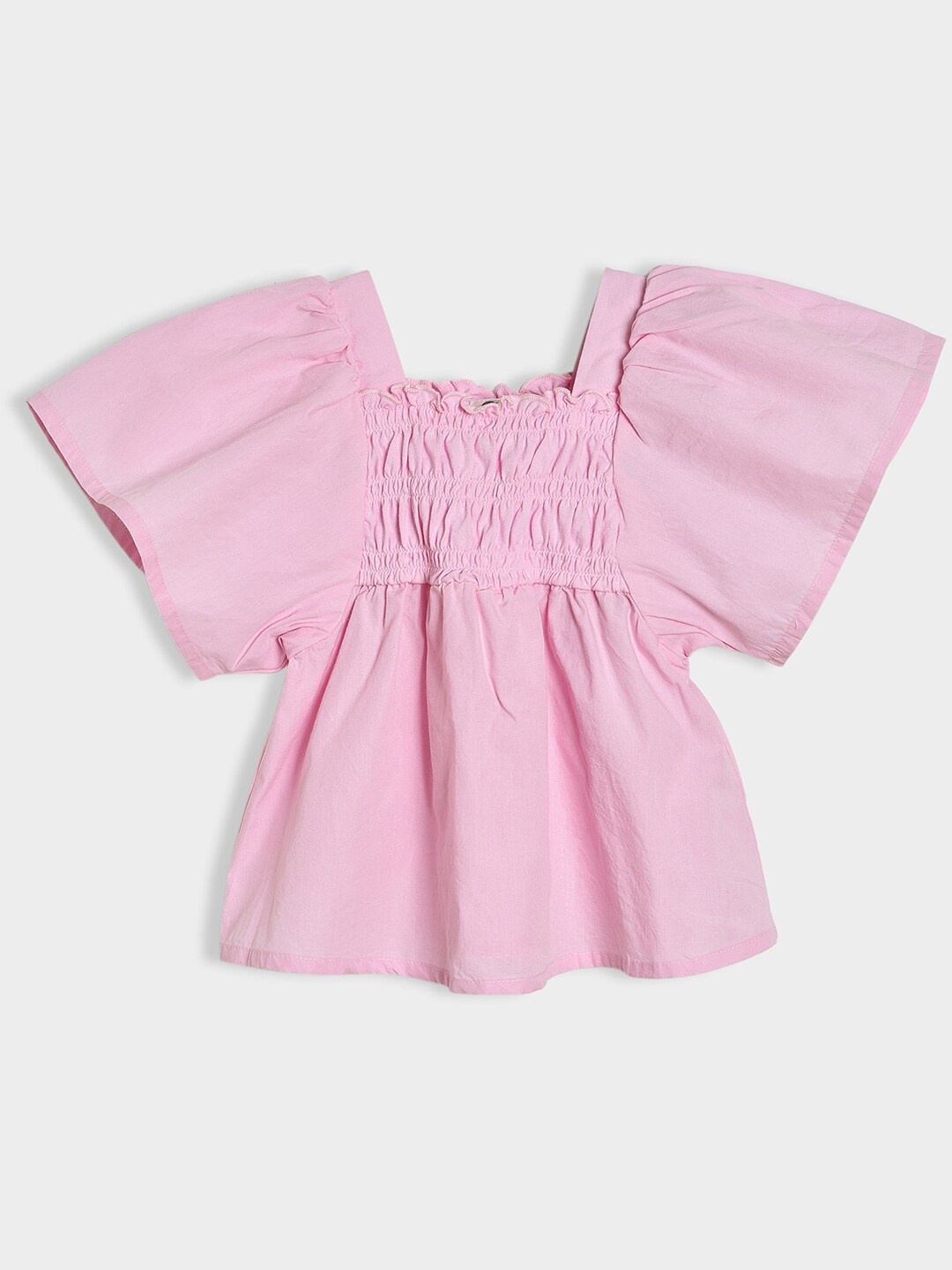 

MiArcus Flared Sleeve Smocked Cotton Top, Pink