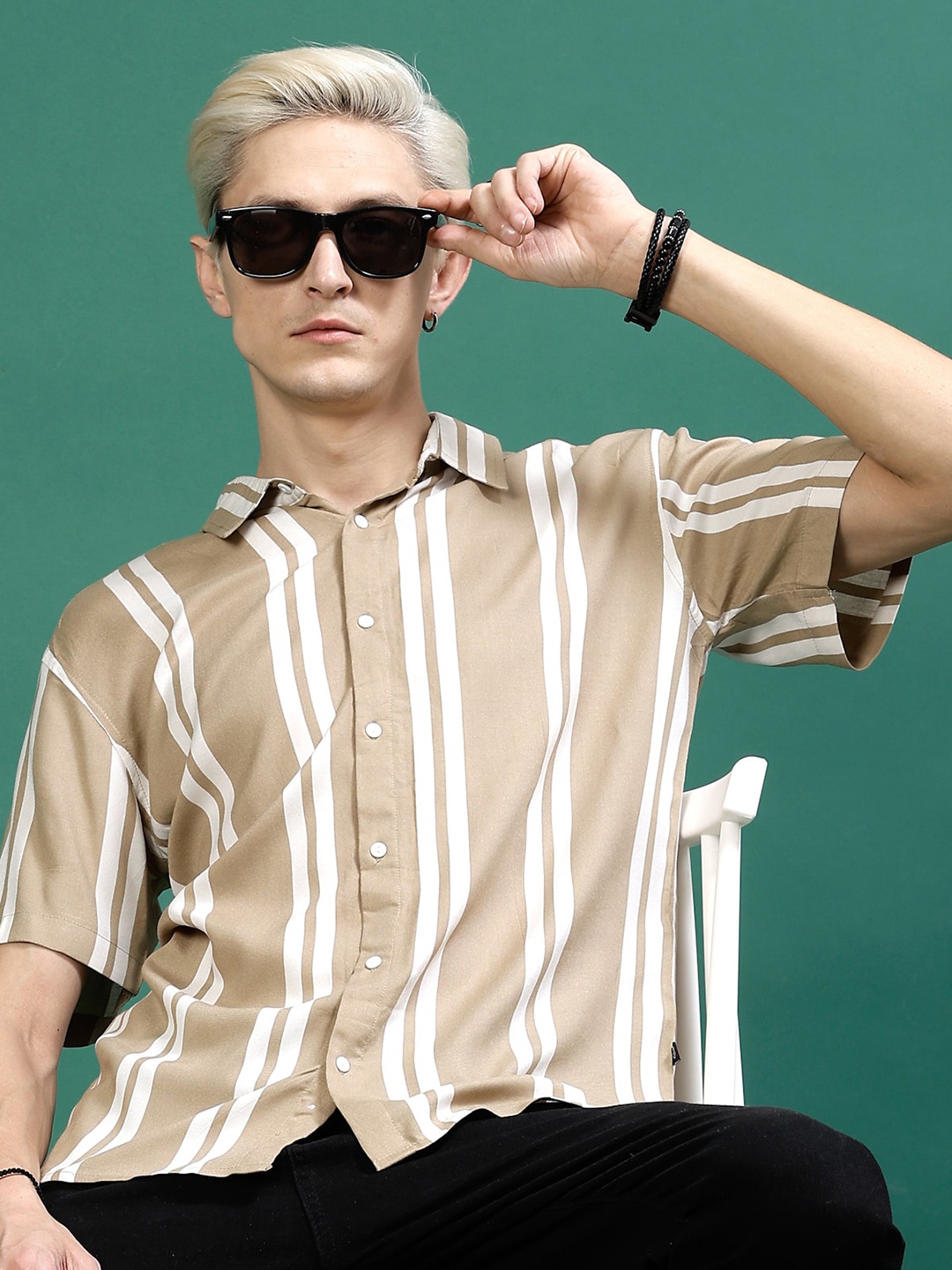 

Rigo Relaxed Slim Fit Printed Spread Collar Shirt, Beige