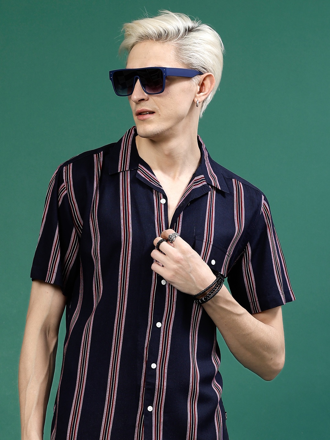 

Rigo Slim Fit Printed Casual Shirt, Navy blue