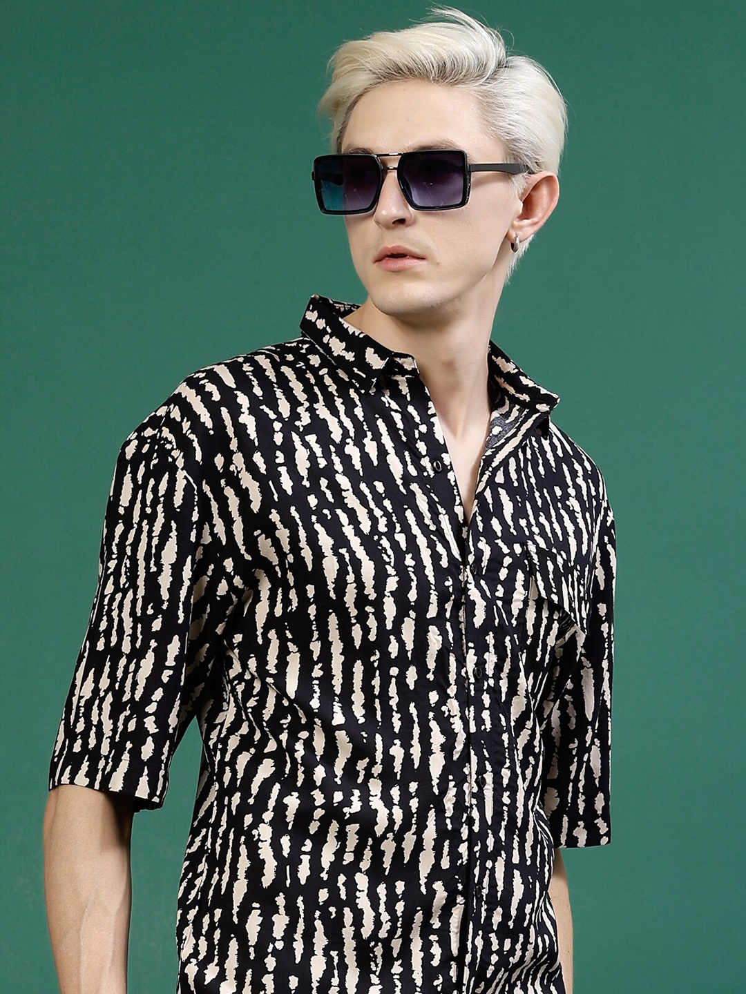 

Rigo Slim Fit Printed Casual Shirt, Black