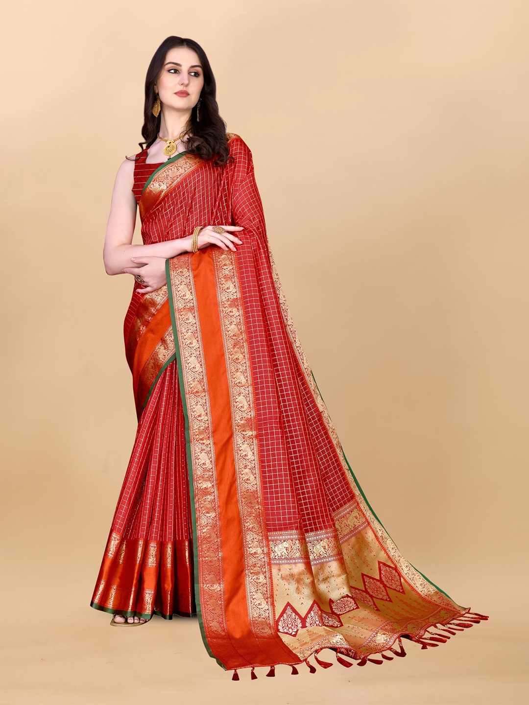 

PATIALAPICKS Woven Design Zari Pure Silk Paithani Saree, Red