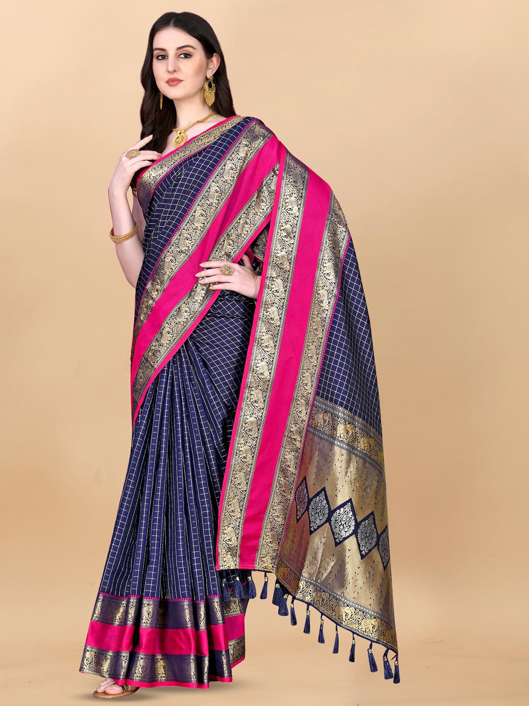 

PATIALAPICKS Woven Design Zari Pure Silk Paithani Saree, Purple