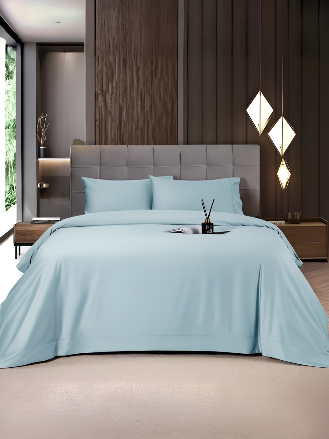 

MUSH Blue Bamboo 400 TC King Bedsheet with 2 Pillow Covers