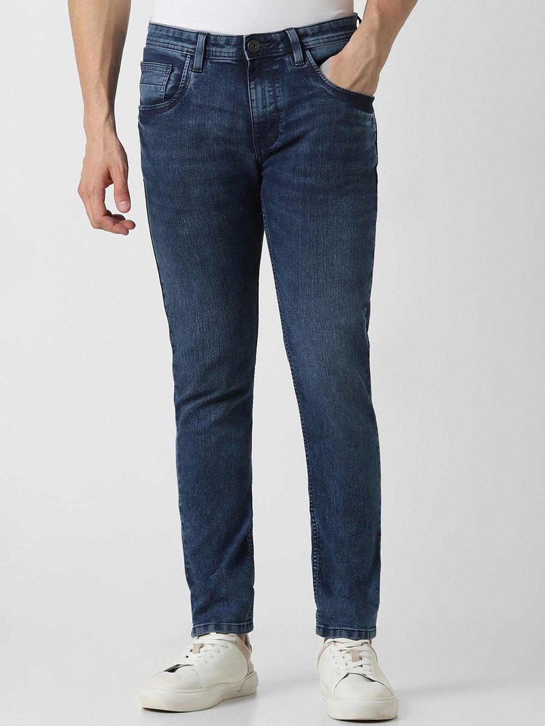 

VAN HEUSEN DENIM LABS Men Dark Wash Skinny Fit Clean Look Heavy Fade Stretchable Jeans, Navy blue