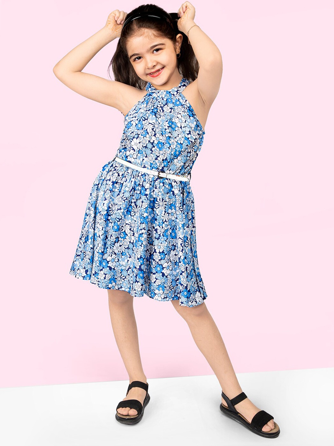 

BAESD Girls Floral Print A-Line Dress, Blue