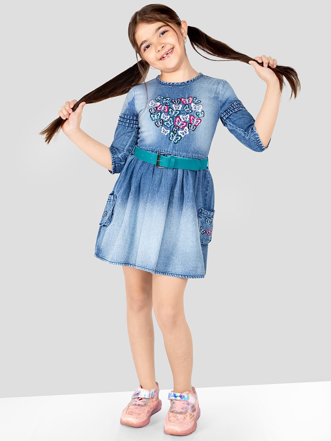 

BAESD Girls Floral Denim Fit & Flare Dress, Blue
