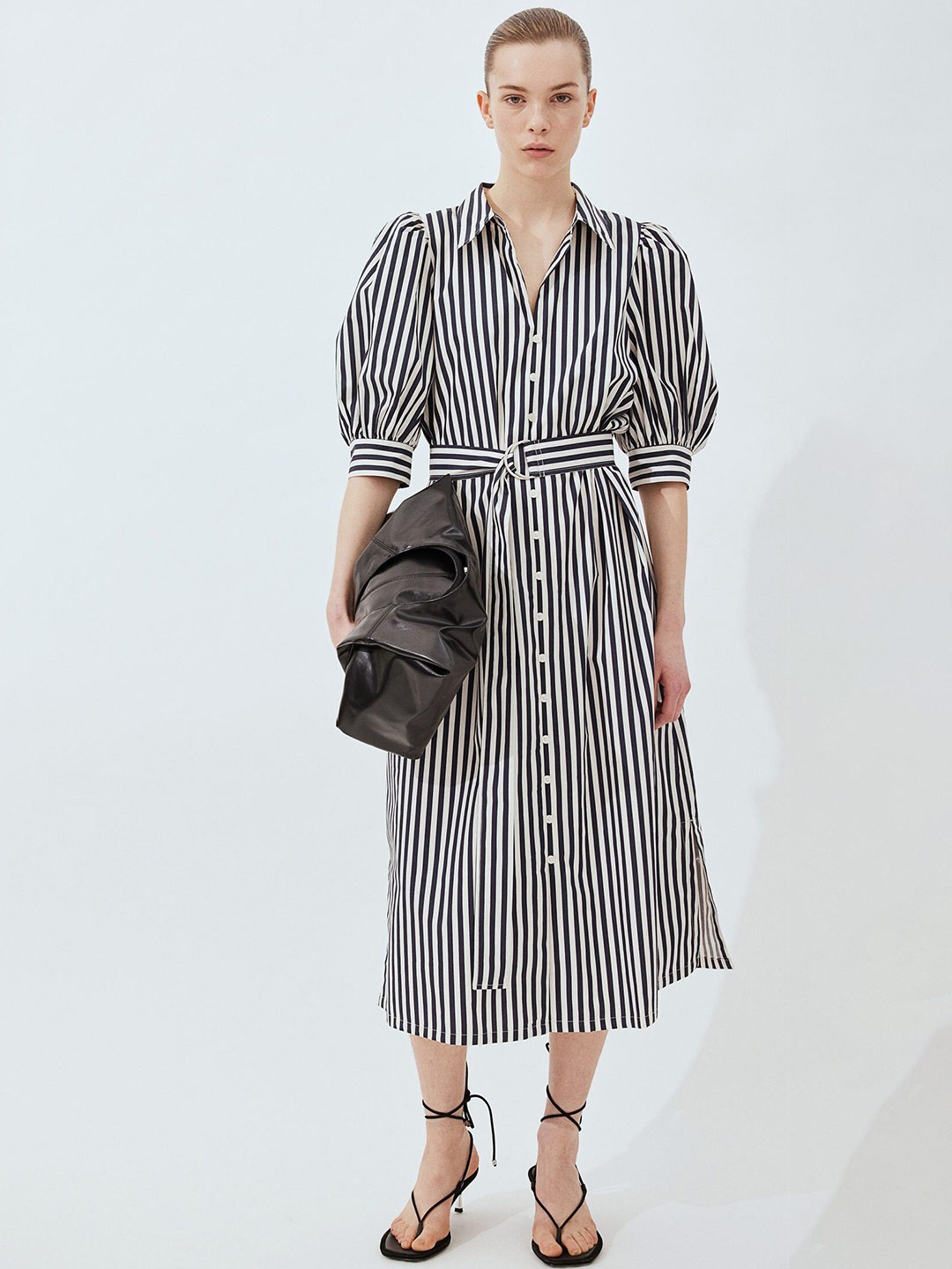 

H&M Pure Cotton Belted Shirt Dress, Blue