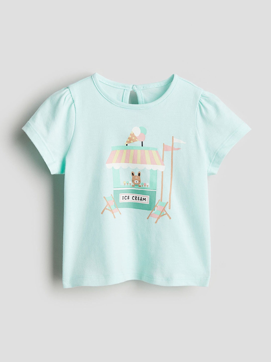 

H&M Girls Pure Cotton Printed jersey top, Turquoise blue