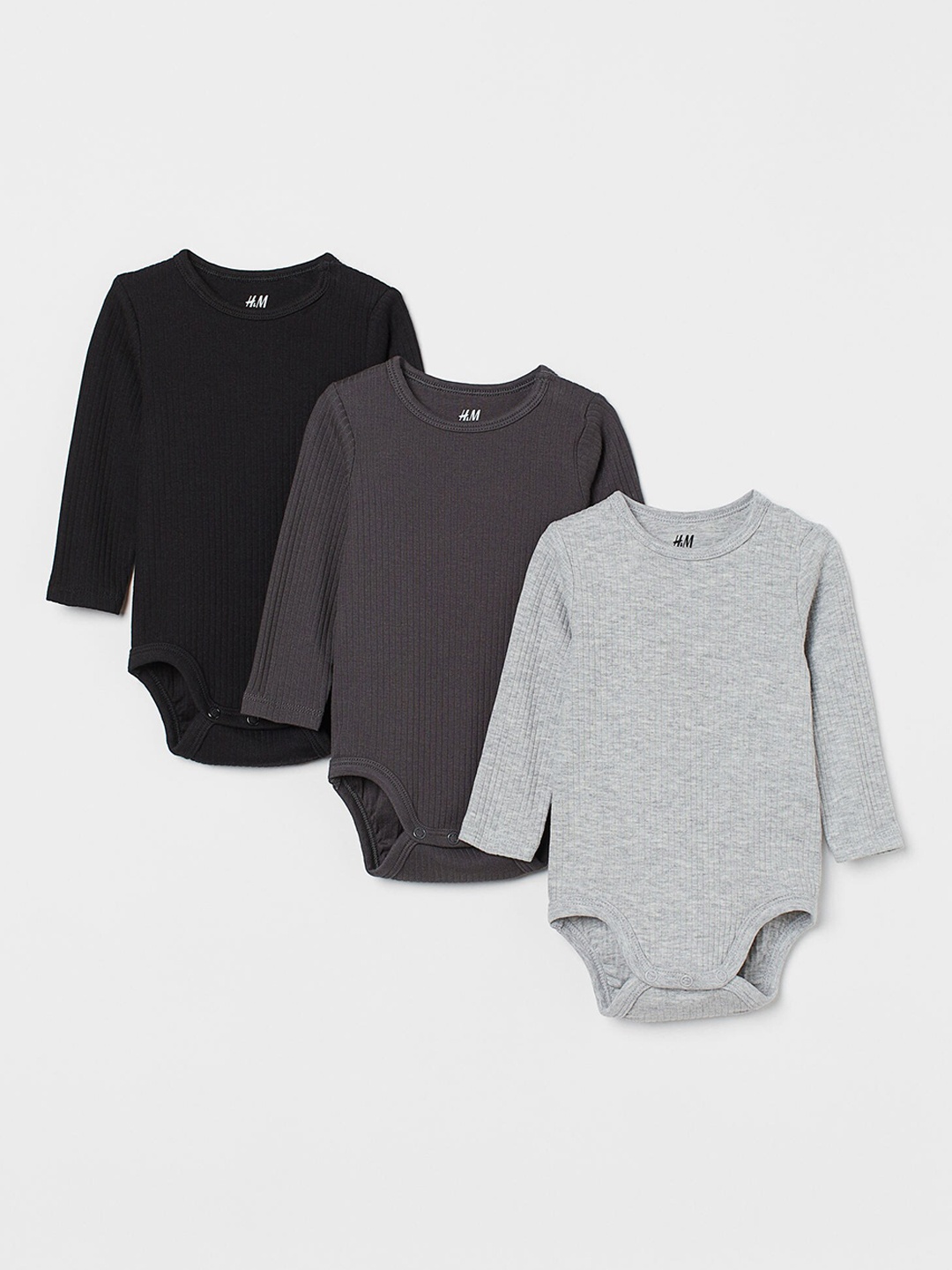 

H&M Infant Boys 3-Pack Ribbed Bodysuits, Black