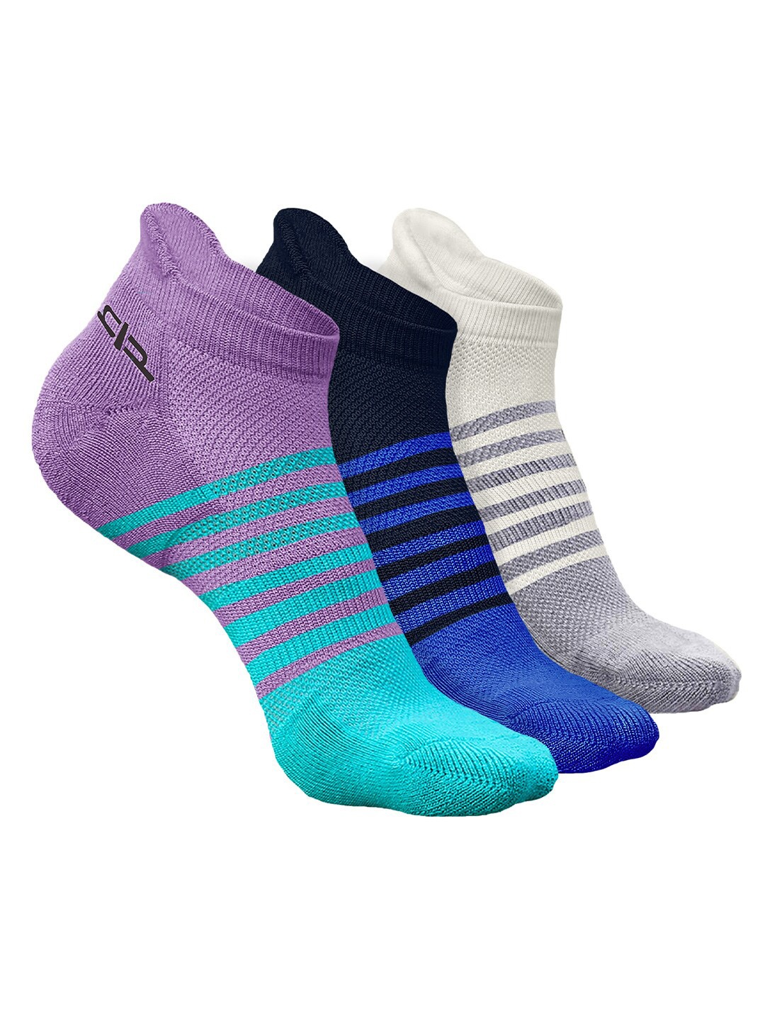 

Heelium Men Pack of 3 Bamboo Super Soft & Odour-Free Breathable Striped Ankle-Length Socks, Purple