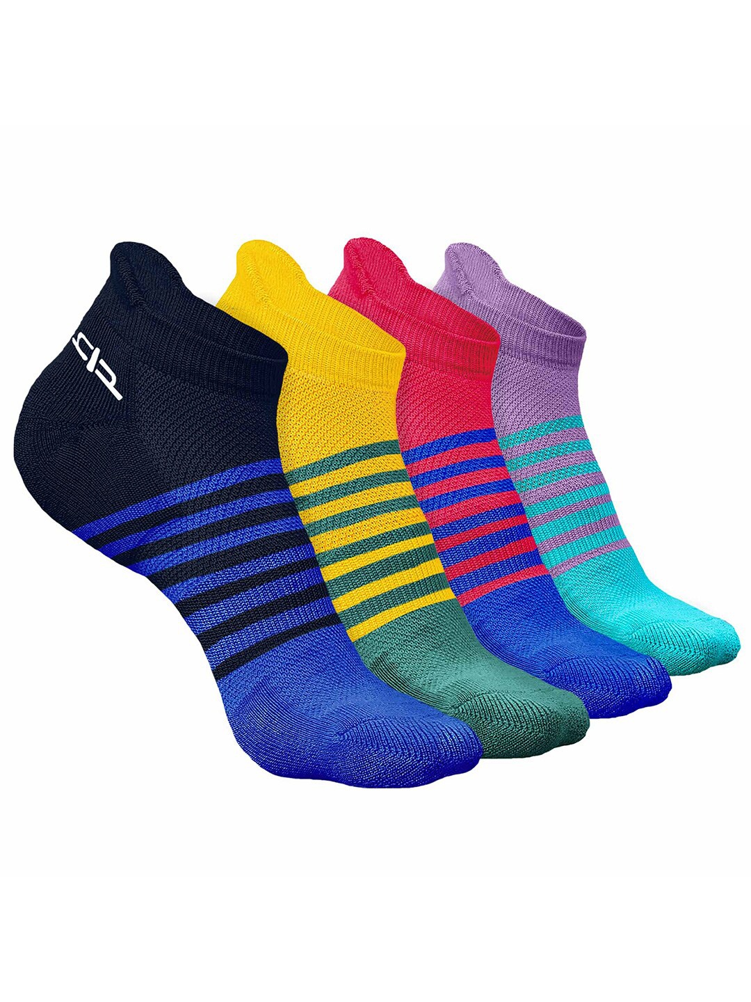 

Heelium Men Pack of 4 Bamboo Super Soft & Odour-Free Breathable Striped Ankle-Length Socks, Navy blue