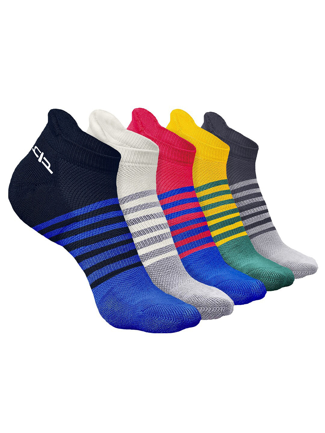 

Heelium Men Pack of 5 Bamboo Super Soft & Odour-Free Breathable Striped Ankle-Length Socks, Navy blue
