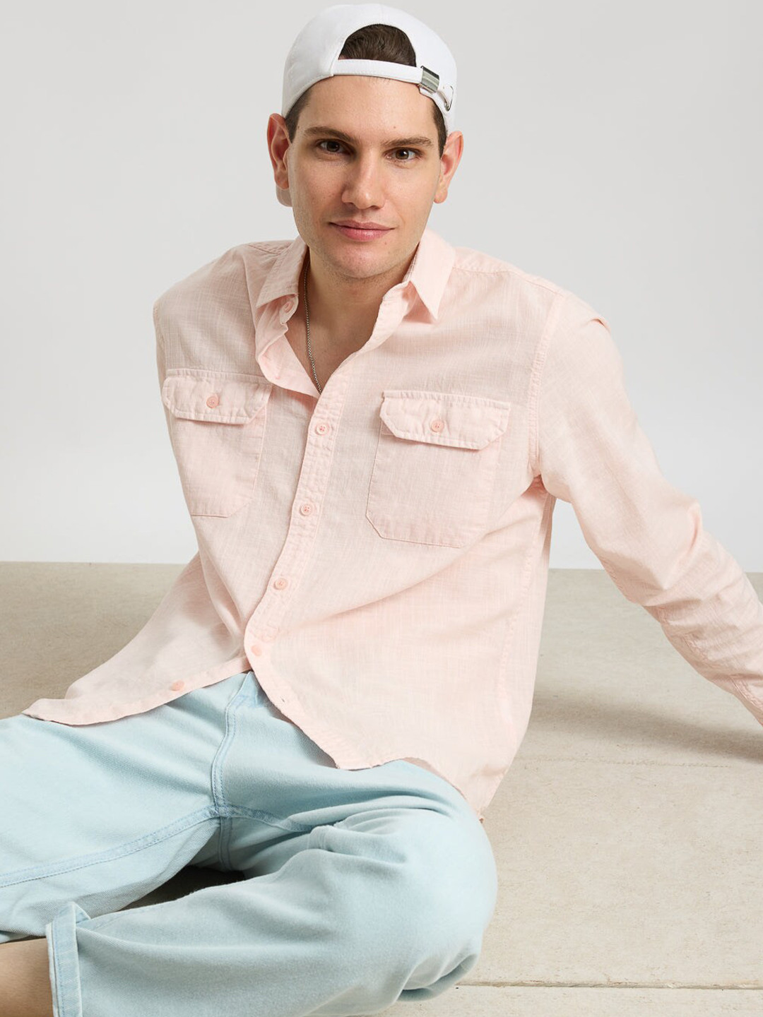 

FREAKINS Regular Fit Long Sleeves Spread Collar Cotton Opaque Casual Shirt, Pink