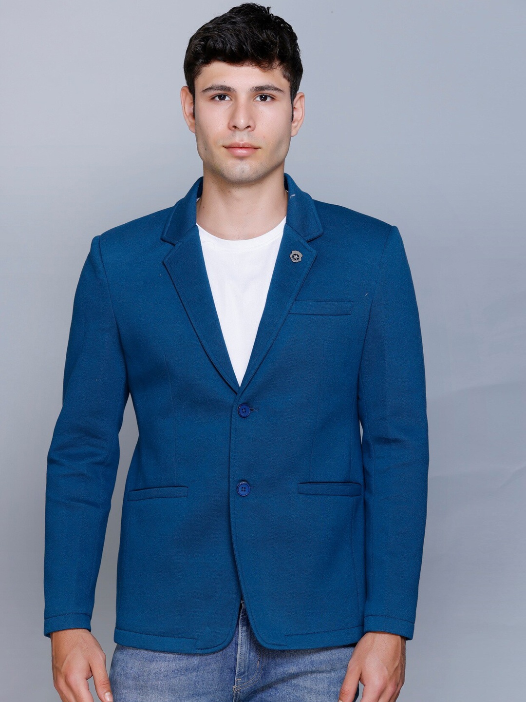 

Fort Collins Notched Lapel Single-Breasted Blazer, Teal