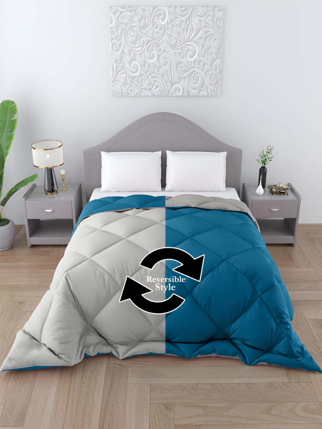 

CHICERY Grey & Teal 300 GSM Single Bed Reversible Comforter