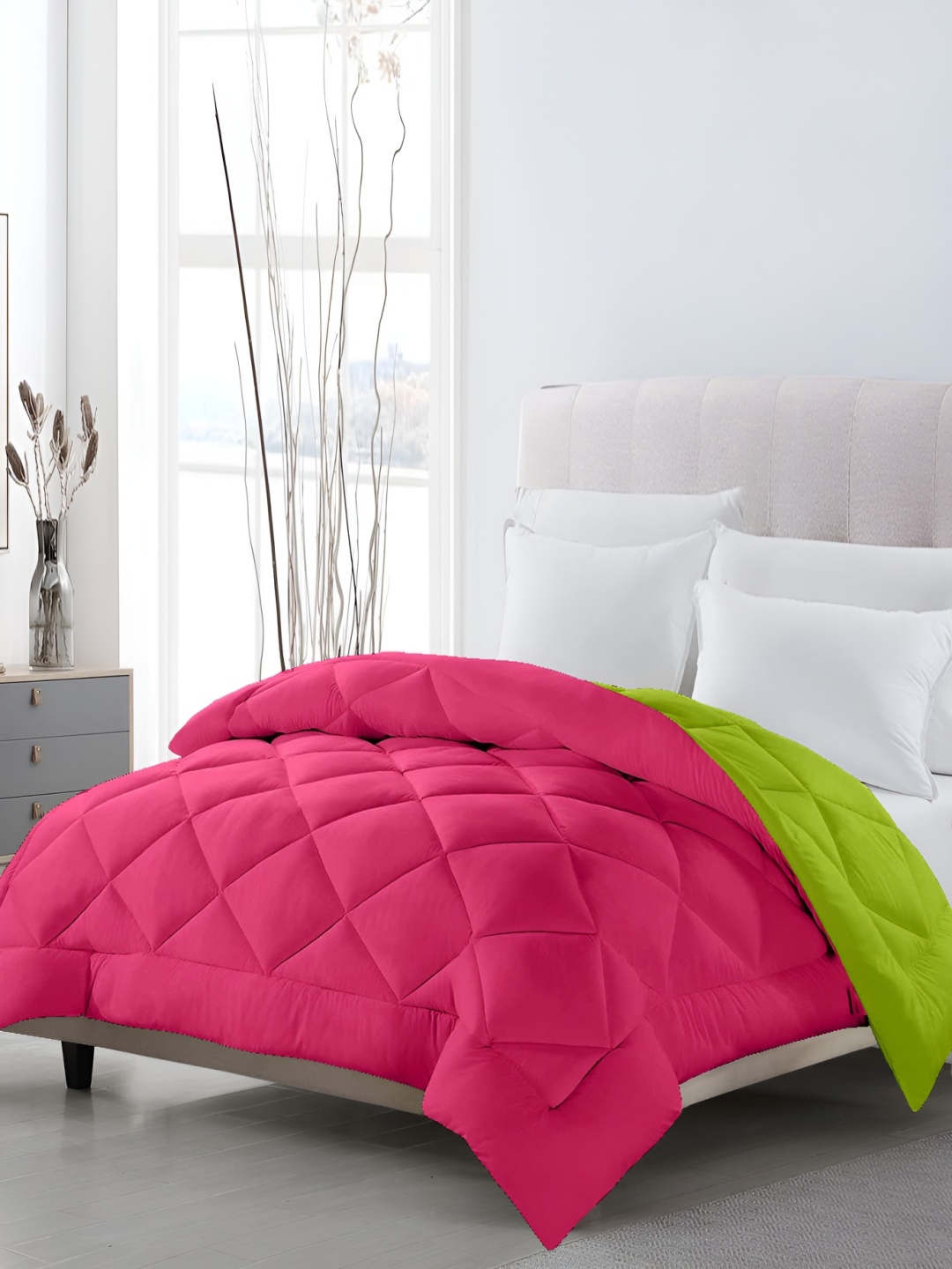 

CHICERY Pink & Lime Green Single Bed Comforter