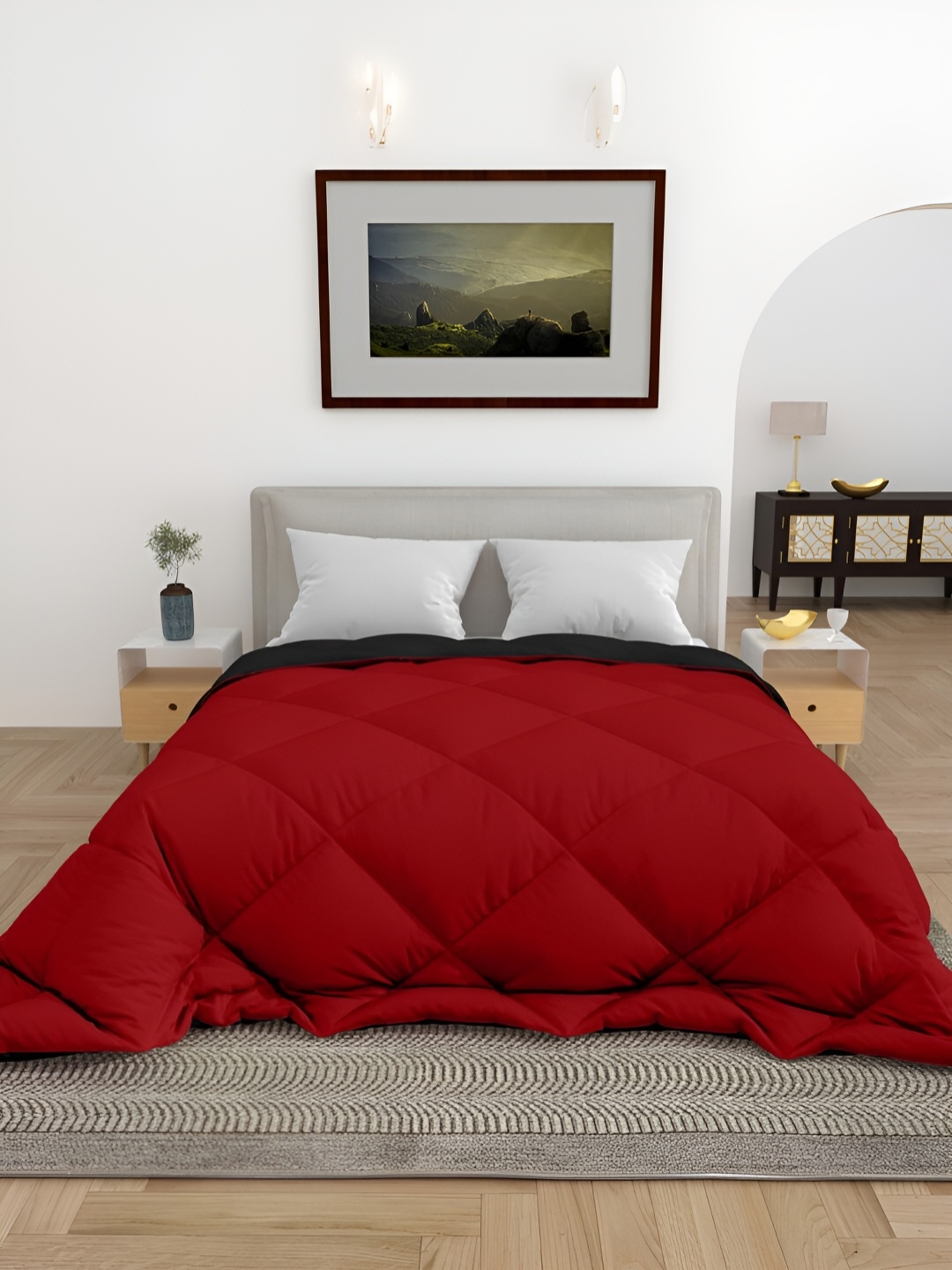 

CHICERY Red & Black Microfiber 300 GSM Single Bed Reversible Comforter