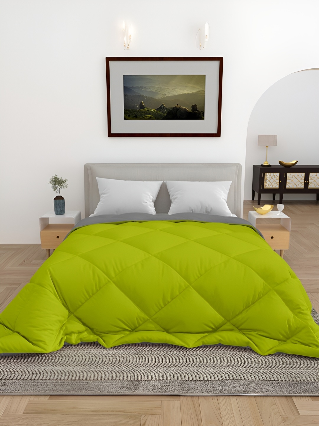 

CHICERY Lime Green & Grey Microfiber Reversible 300 GSM Single Bed Comforter