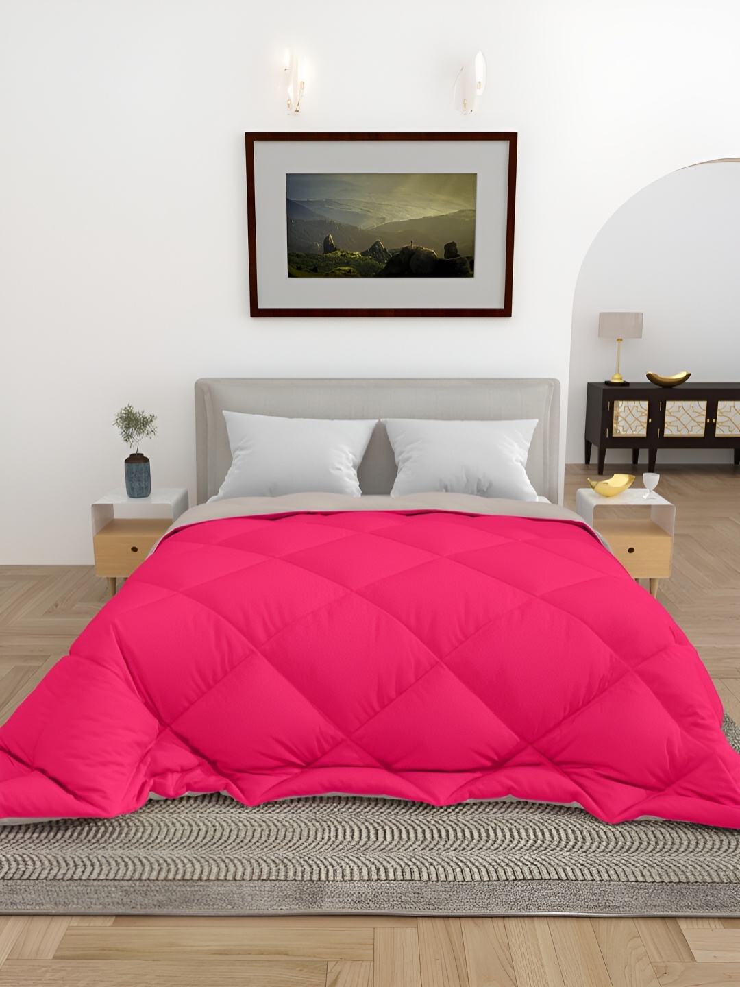 

CHICERY Pink & Off White Microfiber 300 GSM Double Bed Comforter