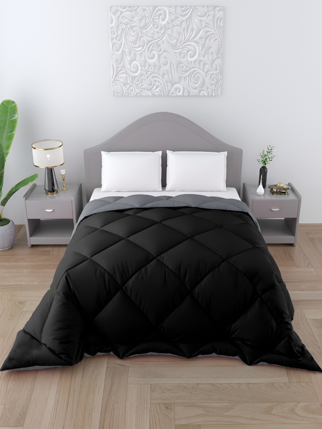 

CHICERY Black & Grey Microfiber 200 GSM Reversible Double Bed Comforter