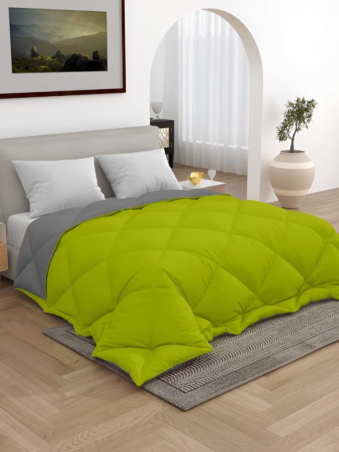 

CHICERY Green & Grey Microfiber 300 GSM Reversible Double Bed Comforter