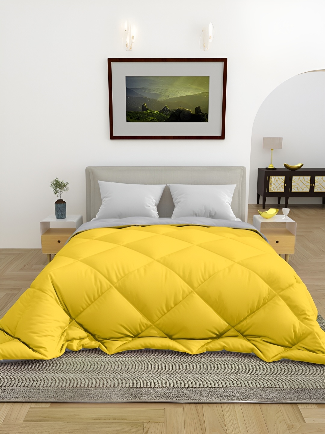 

CHICERY Yellow & Grey 300 GSM Single Bed Comforter