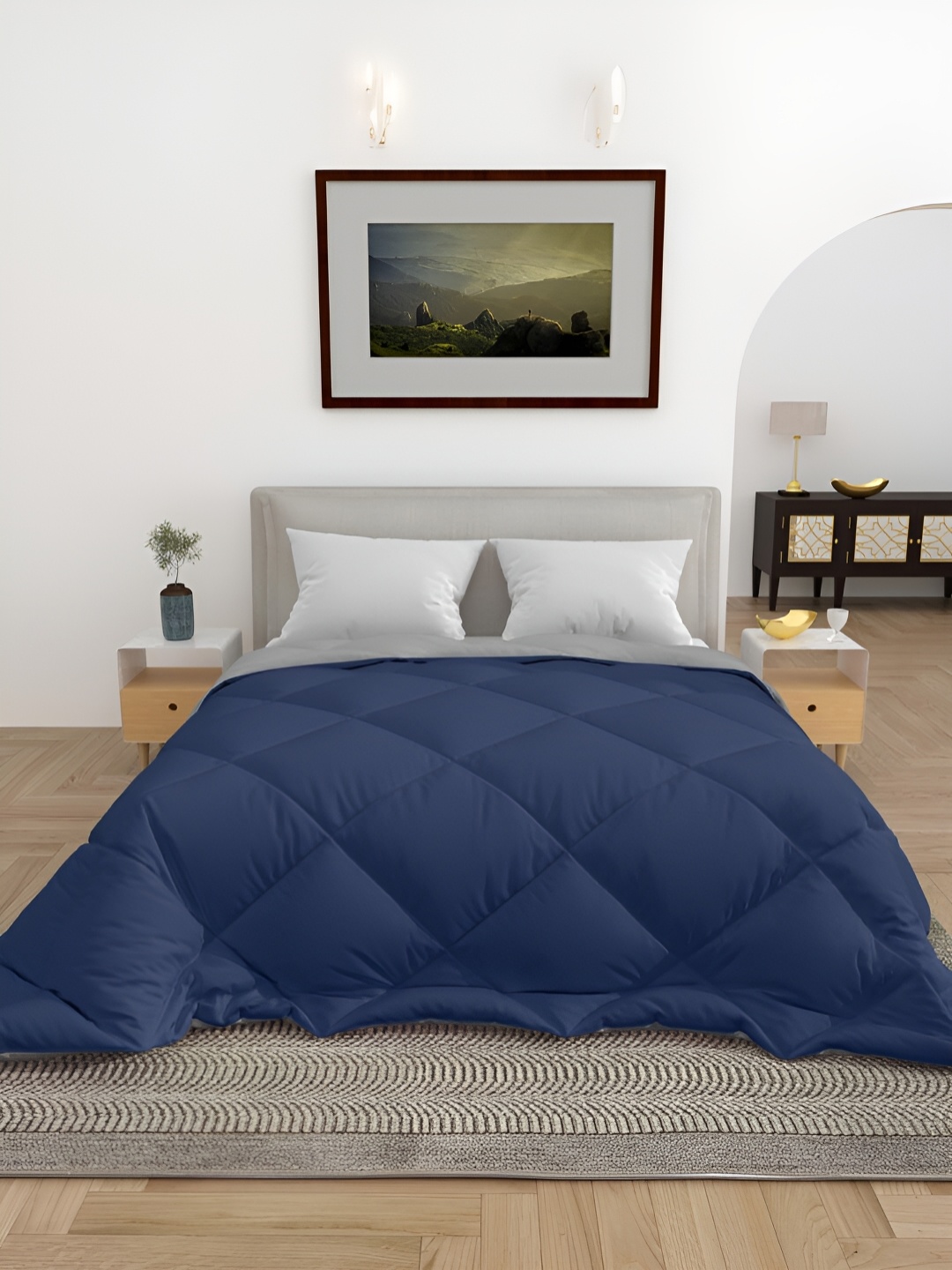 

CHICERY Navy Blue & Grey 300 GSM Double Bed Comforter