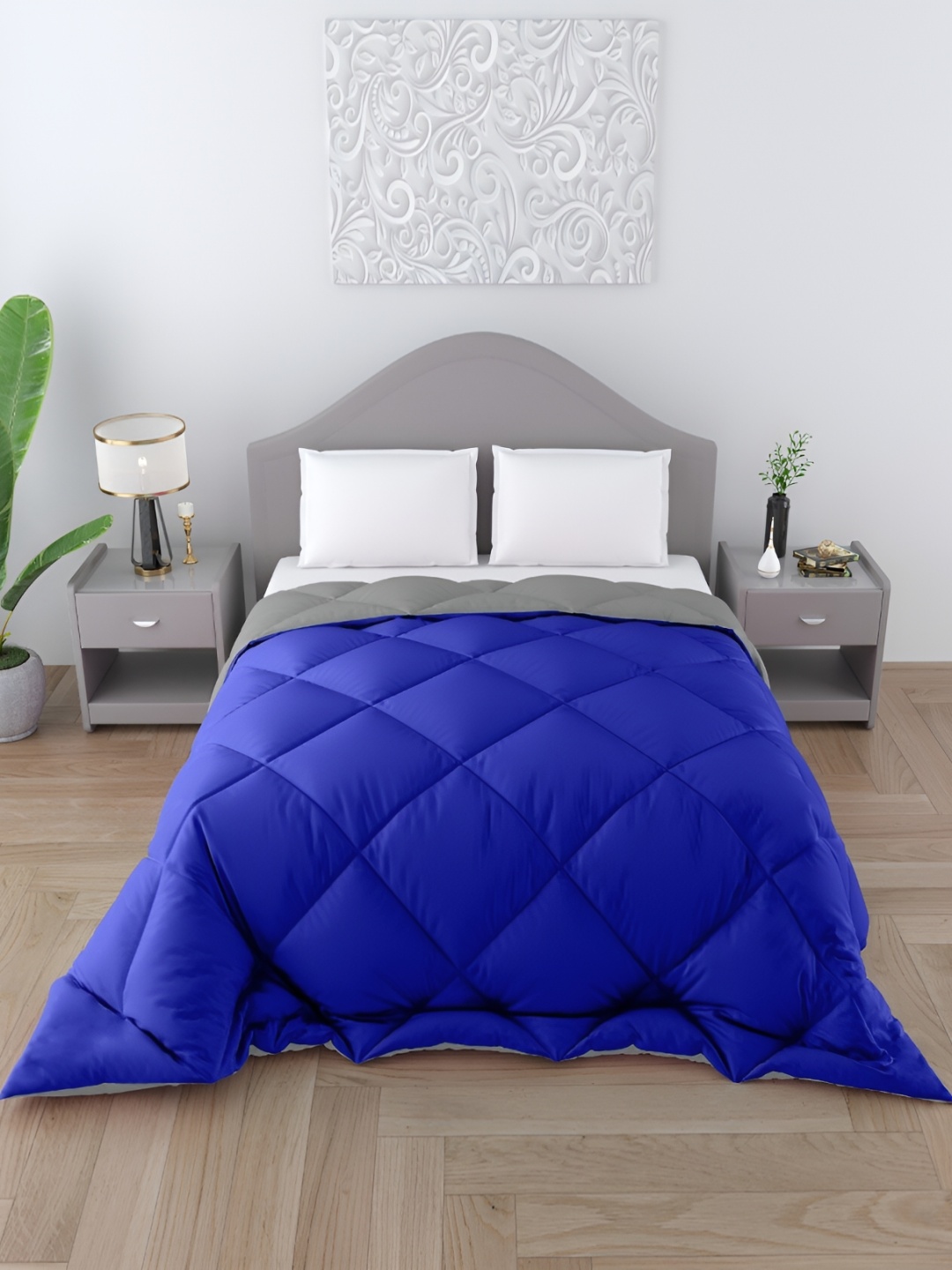 

CHICERY Navy Blue & Grey Microfiber Reversible Double Bed Comforter