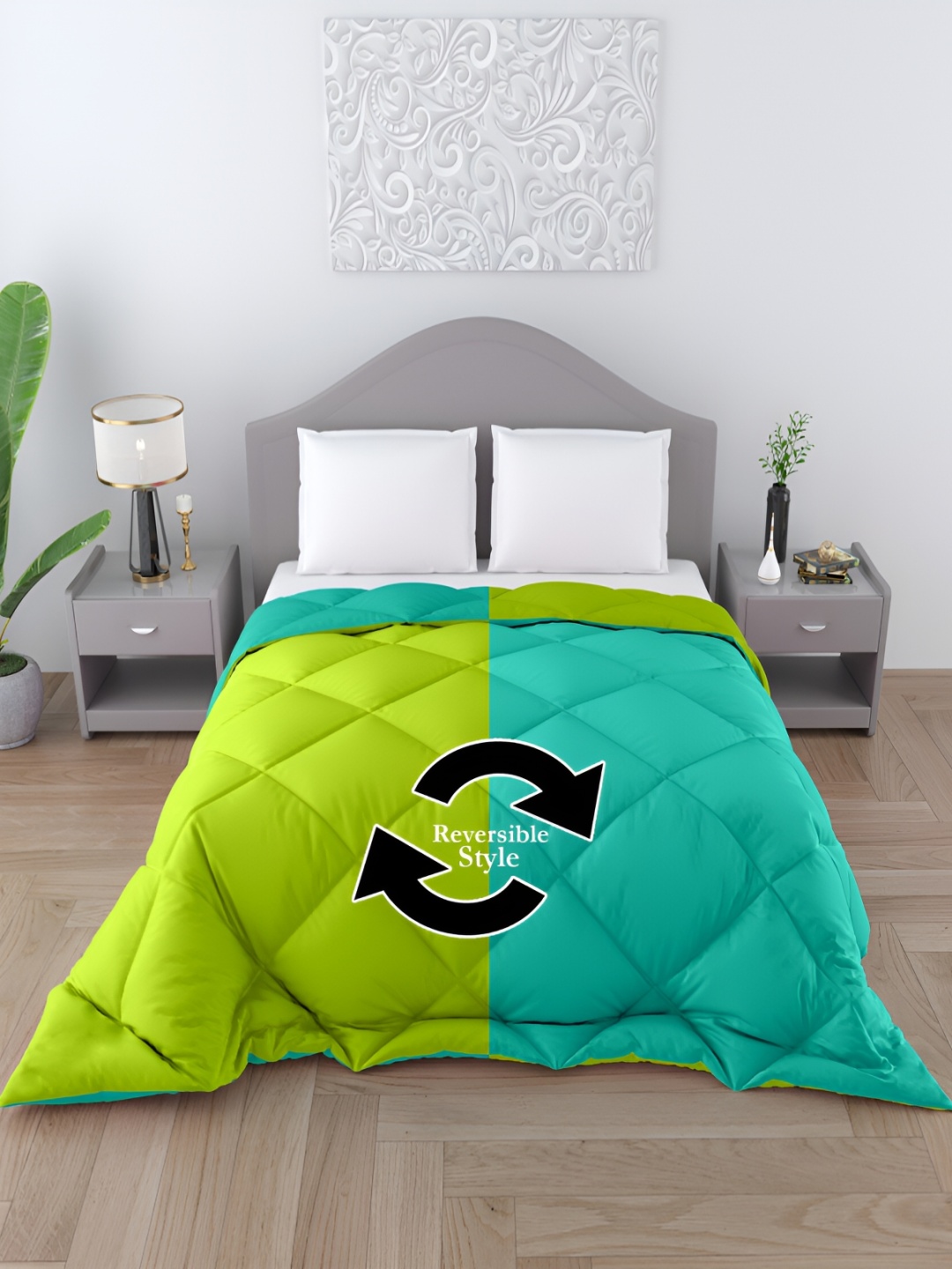 

CHICERY Green & Sea Green 300 GSM Double Bed Comforter