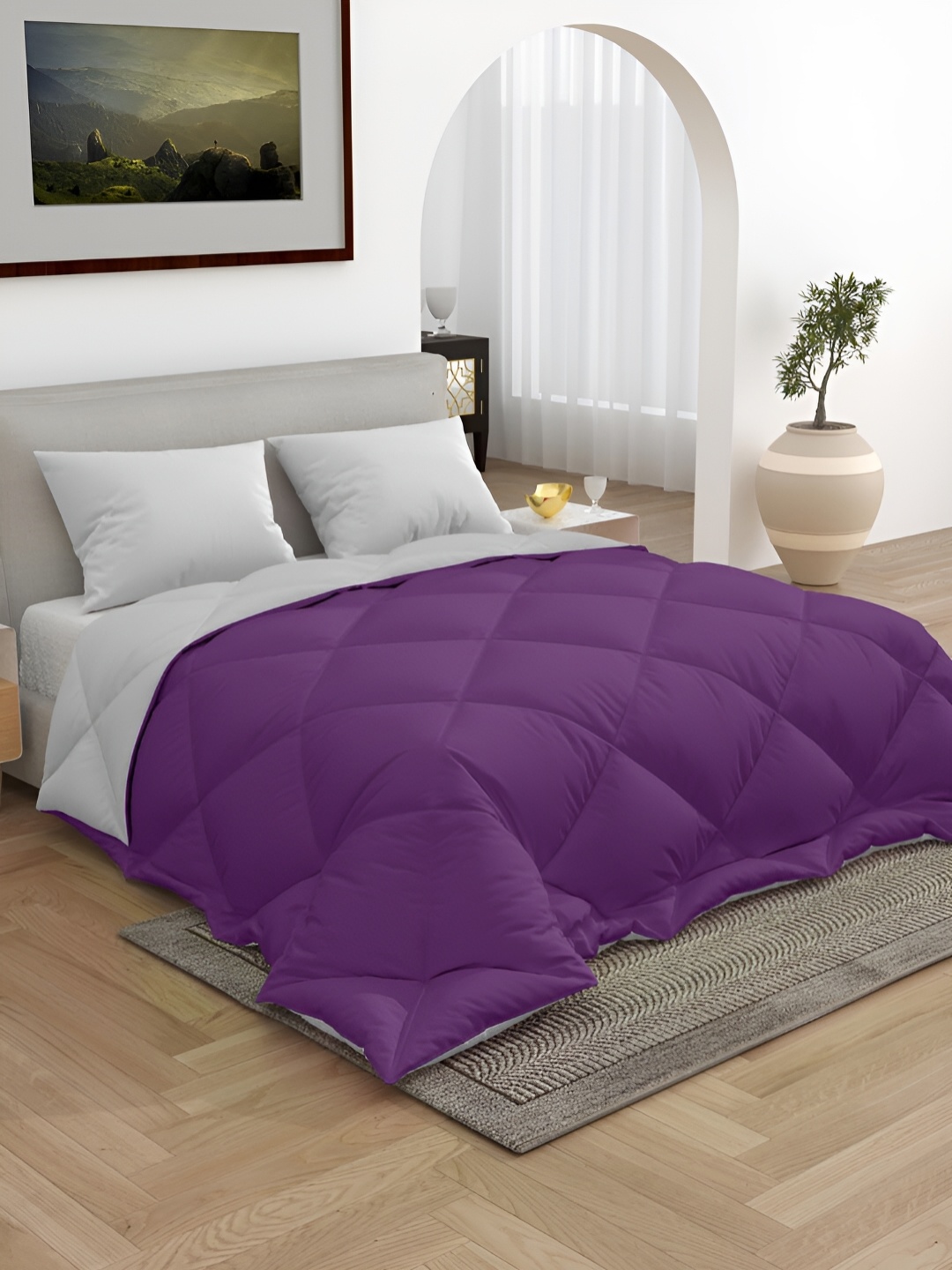 

CHICERY Grey & Purple 300 GSM Double Bed Comforter