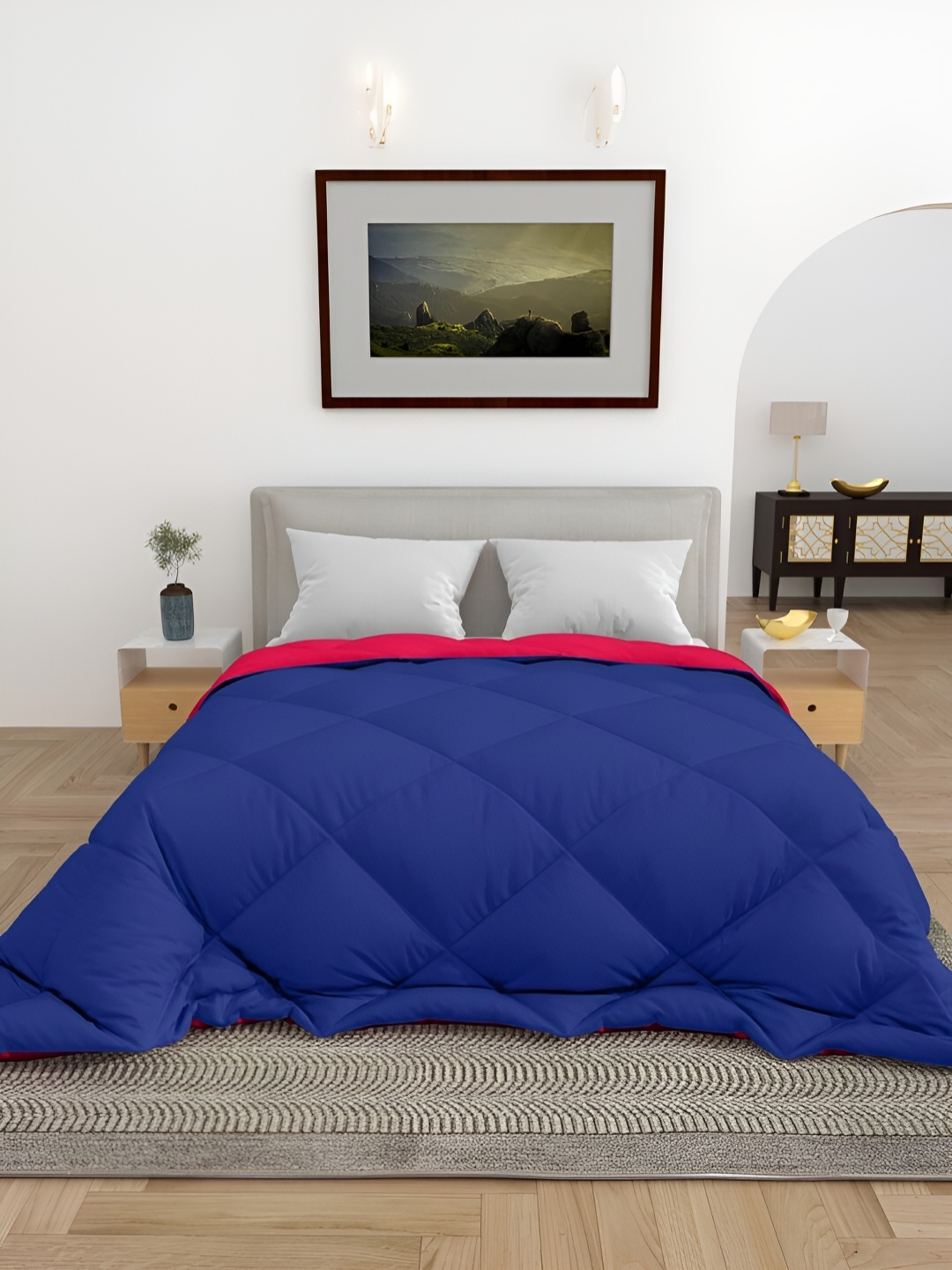 

CHICERY Navy Blue & Pink 300 GSM Double Bed Comforter