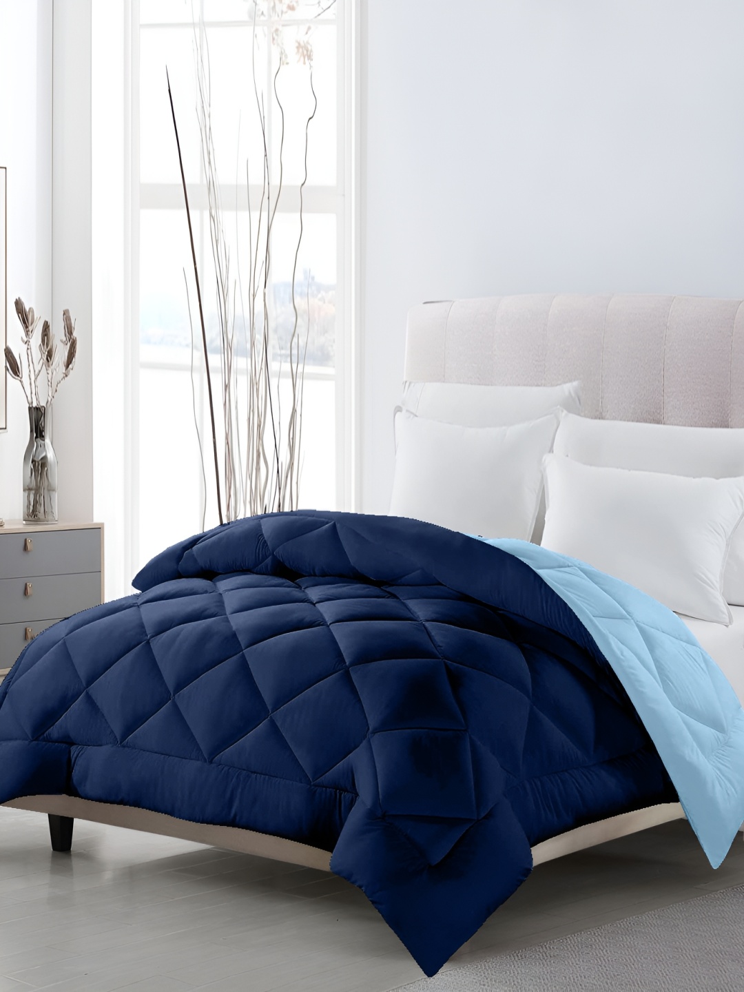 

CHICERY Navy Blue & Blue Double Bed Comforter
