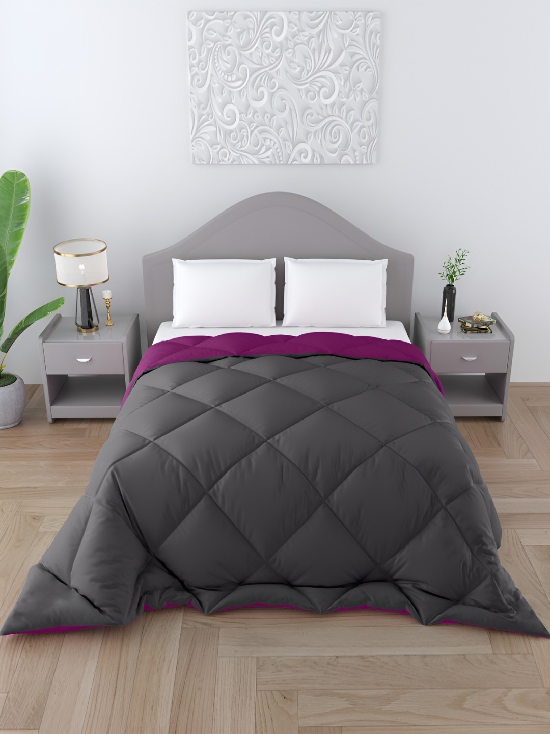 

CHICERY Grey & Purple Microfiber Reversible Single Bed Comforter