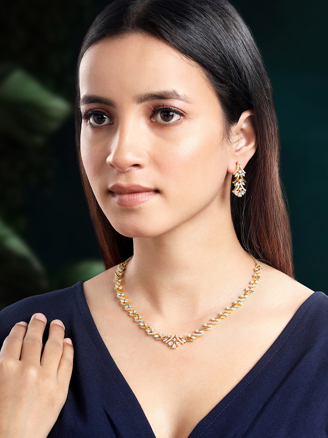 

Peora Gold Plated CZ Studded Cubic Zirconia Studded Necklace & Earrings