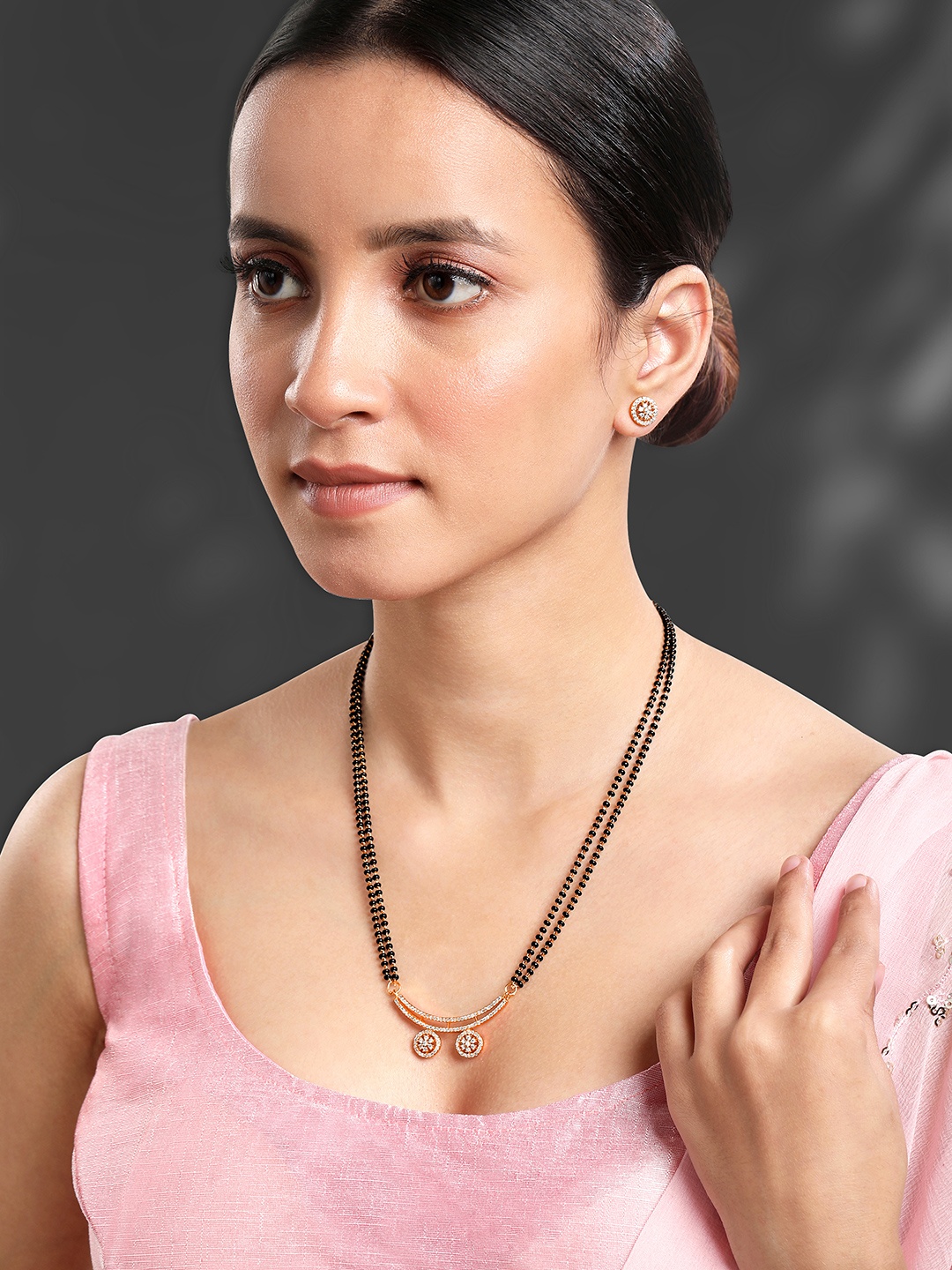 

Peora Rose Gold-Plated CZ Stone Studded Mangalsutra