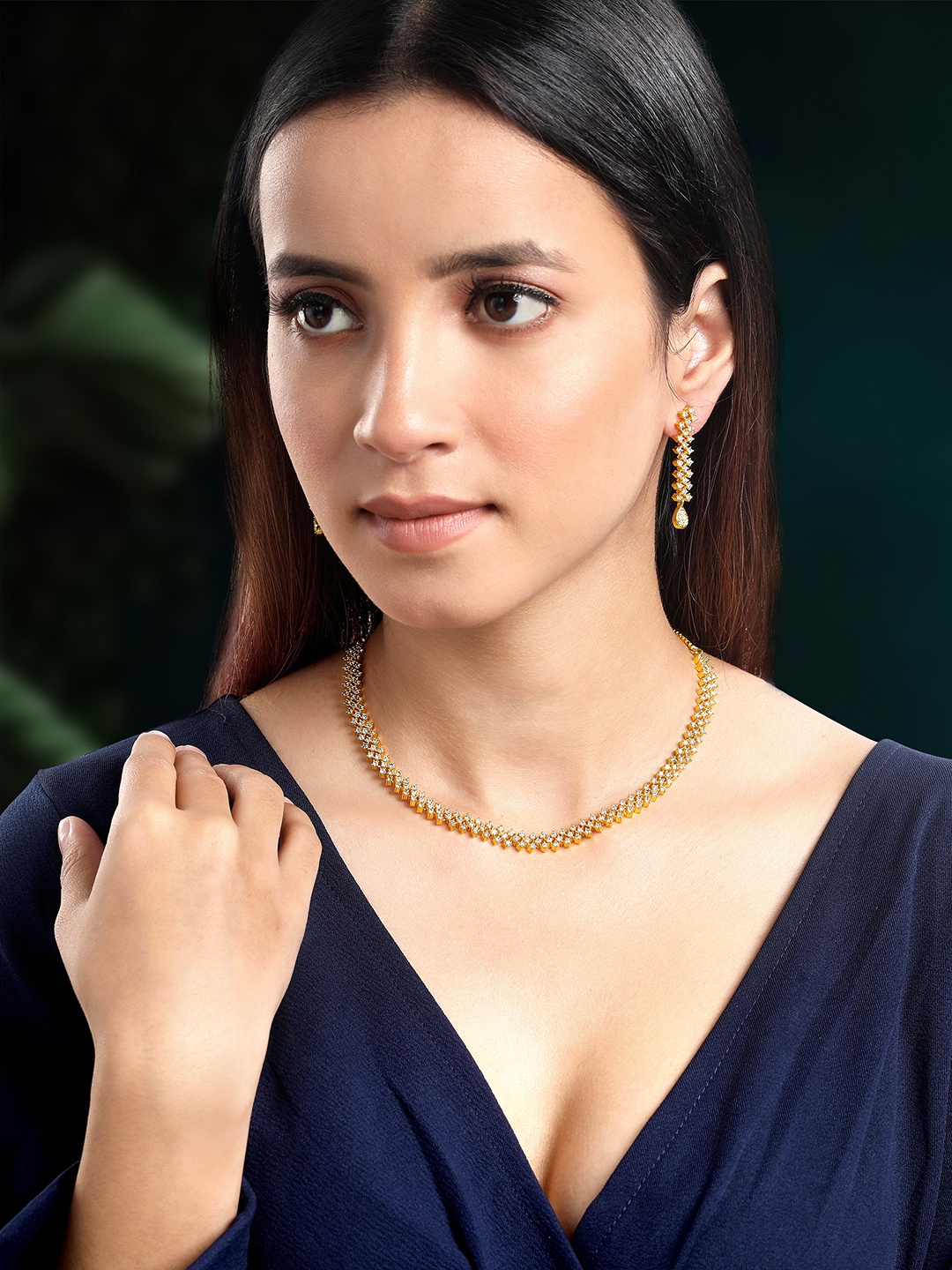 

Peora Gold Plated CZ Studded Necklace & Earrings