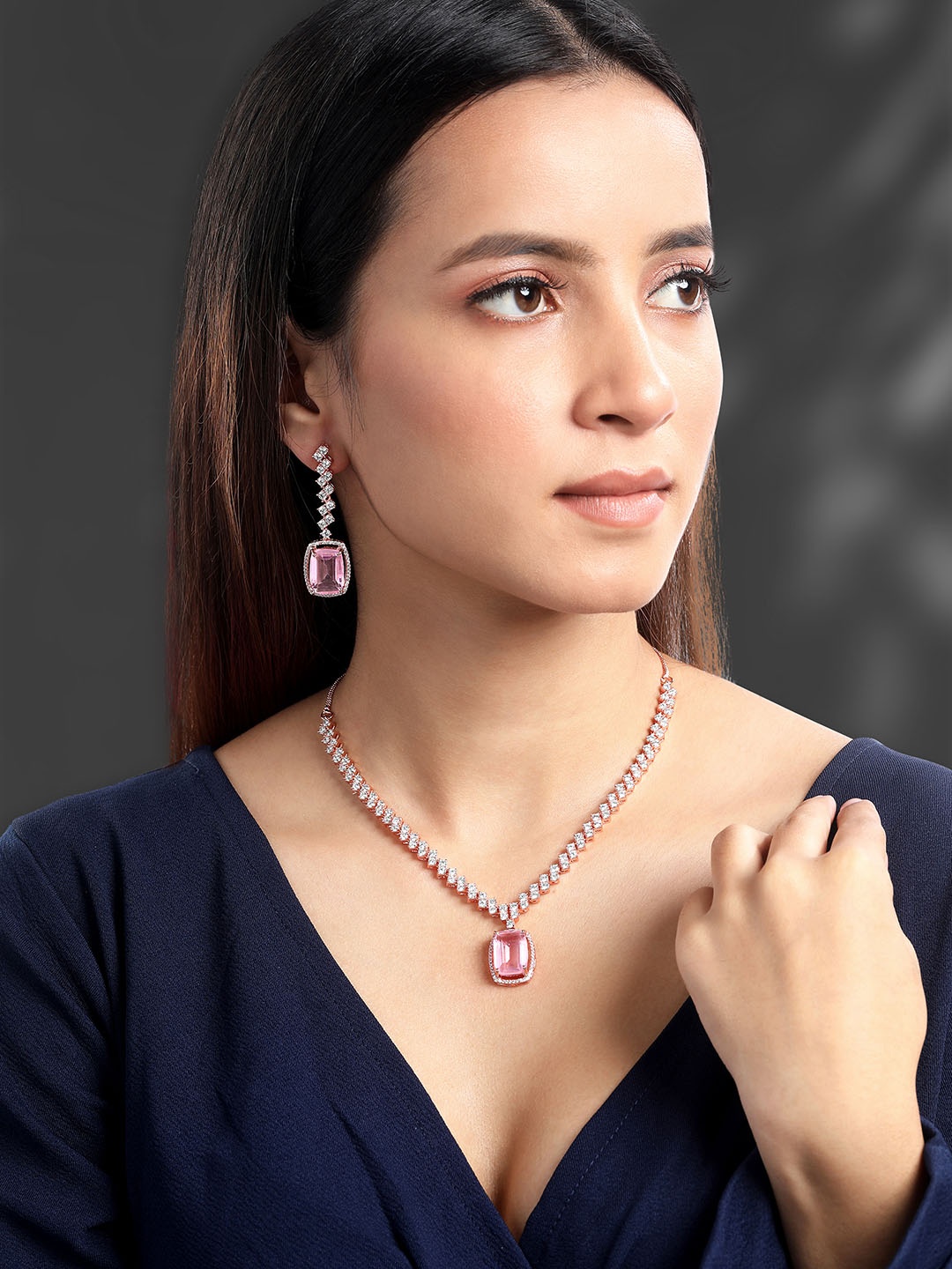 

Peora Rose Gold Plated Cubic Zirconia & Crystal Studded Jewellery Set