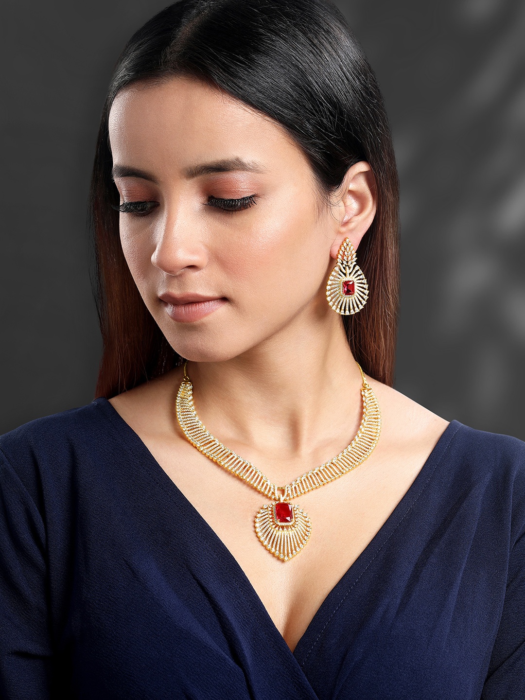 

Peora Gold Plated Cubic Zirconia Studded Jewellery Set