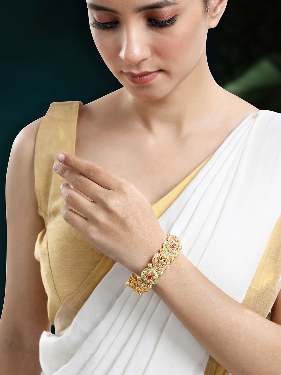 

Peora Gold-Plated Stone Studded Openable Kada Bangle