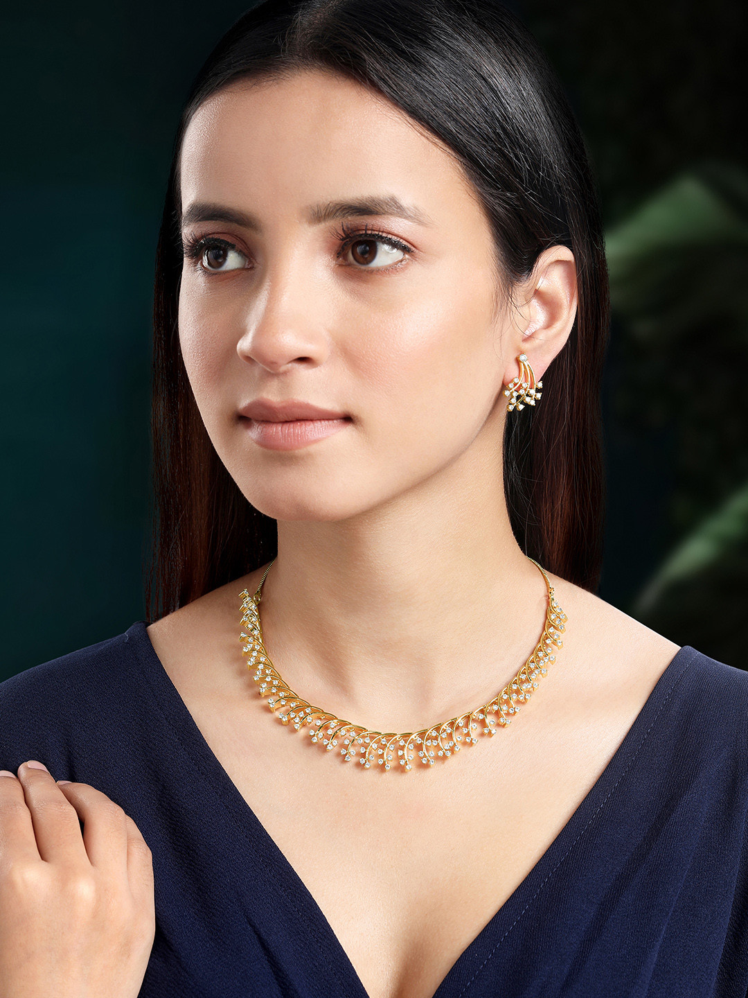 

Peora Gold Plated Cubic Zirconia Studded Floral Jewellery Set